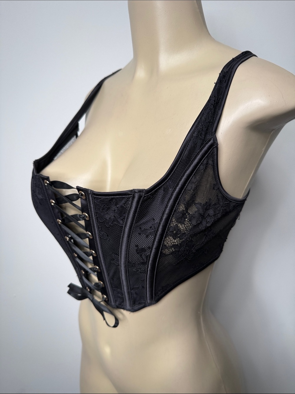 Honey Birdette Black Lace-Up Corset Bralette - Picture 4 of 7